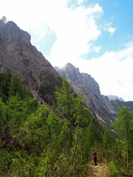 Rückblick nach Westen, ganz hinten werden die Spitzkofeltürme sichtbar