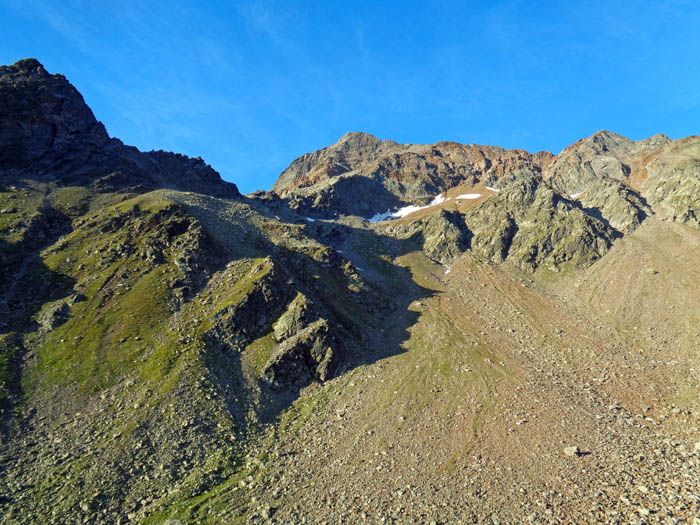 mittlerweile wurde ein direkter Anstieg vom Mirnitzboden über die Tscharnaktscharte auf die Alkuser Rotspitze markiert; den aktuellen Zustand beim Hüttenwirt erfragen