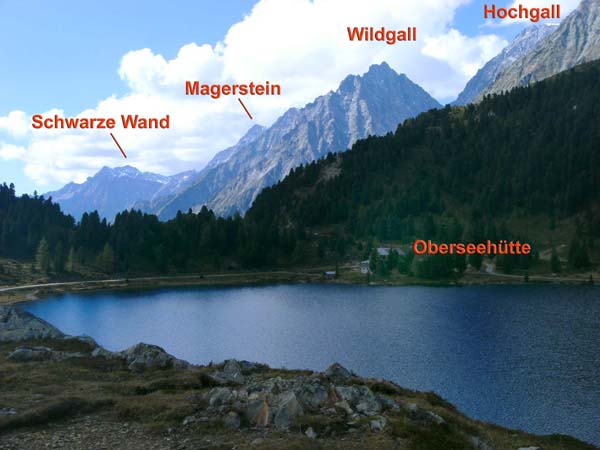 Blick über den Obersee nach W, auf die italienische Seite der Rieserfernergruppe