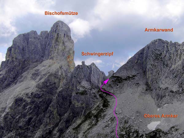 der Aufstieg von O (vom Steiglkogel) aus gesehen