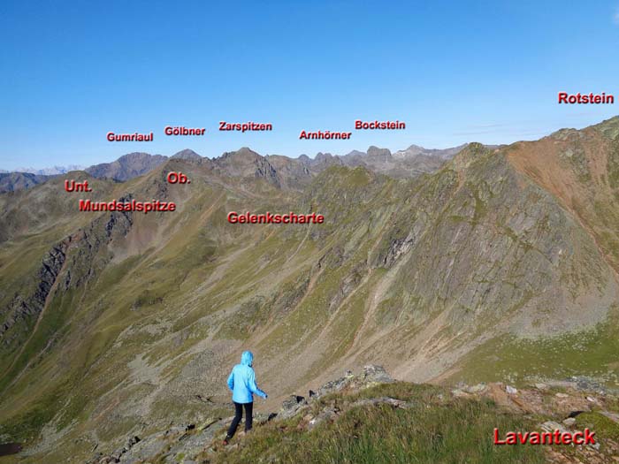 Blick gegen WNW zu den letzten Gipfeln der heutigen Überschreitung