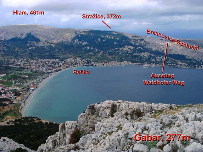 Baška und die Lage der Schlucht von SW