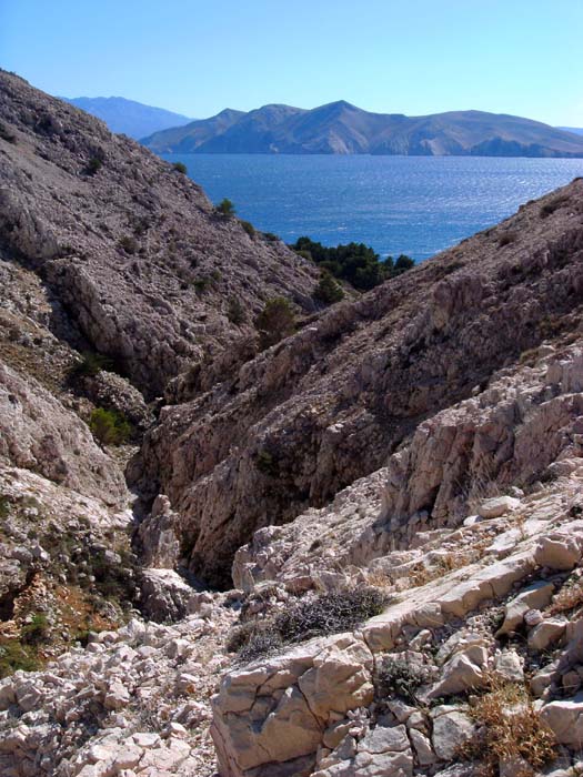 Blick in die Schlucht und zur Insel Prvić