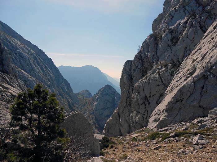 Rückblick in den obersten Teil der Schlucht; zum markierten Wanderweg sind es nur noch wenige Schritte