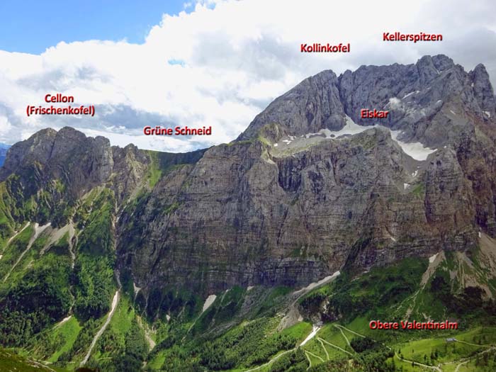 unser Weiterweg verläuft genau über der Staatsgrenze; das Eiskar ist übrigens der südlichste Gletscher Österreichs, der dem Klimawandel relativ hartnäckig trotzt