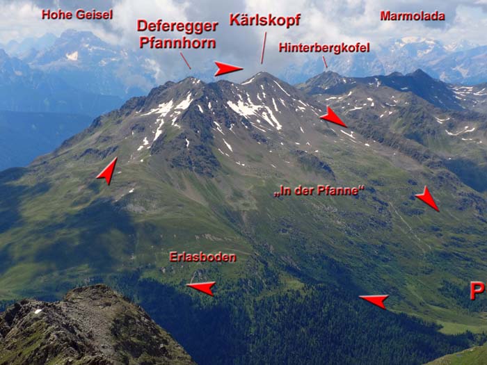 die Überschreitung ab Staller Alm von NNO (Seespitze, Panargenkamm)