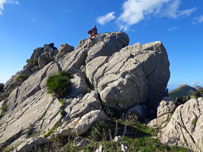 von den letzten Felsen des Schwanzes klettern wir hinunter ...