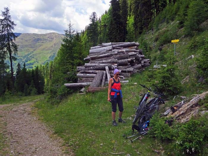 knapp unterhalb der Alm folgen wir dem linken Ast des Fahrwegs noch für 300 m über den Tilliachbach bis zum Beginn des Steiges zur nächsten Alm knapp unterhalb der Alm folgen wir dem linken Ast des Fahrwegs noch für 300 m über den Tilliachbach bis zum Beginn des Steiges zur nächsten Alm
