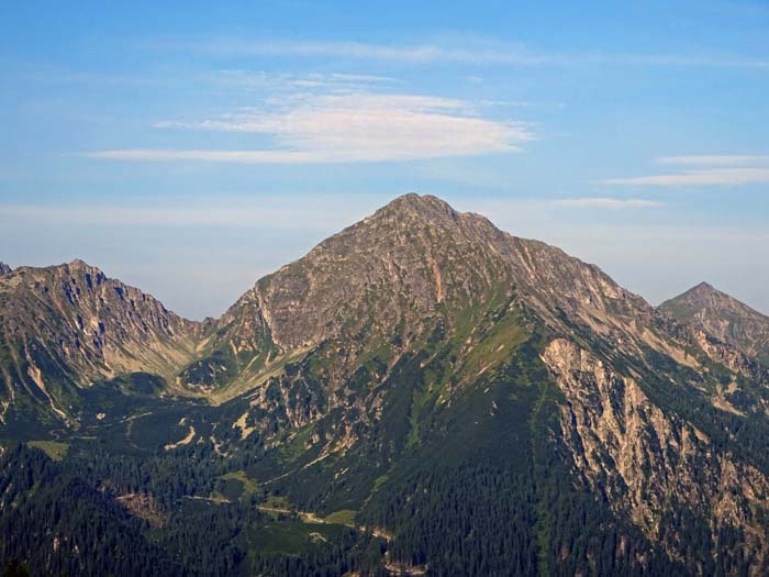 die beiden Grießsteine vom gegenüber liegenden Bärenkogel jenseits des Triebentals, rechts hinten noch der Sonntagskogel