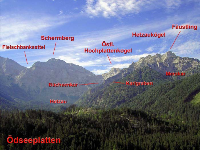 der Hetzaukamm aus NNO, vom Klettergarten über den Ödseen