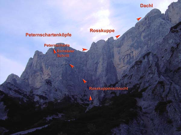 Peternpfad und Rosskuppengrat von W, aus dem Haindlkar