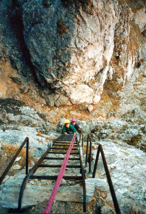 12 Jahre später sind die Zwillinge dran; Nikolaus und Raphael (ebenfalls sechs) auf der Leiter zur Höhle