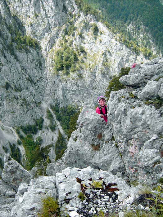 Raphael nach 10 Seillängen am Ausstieg