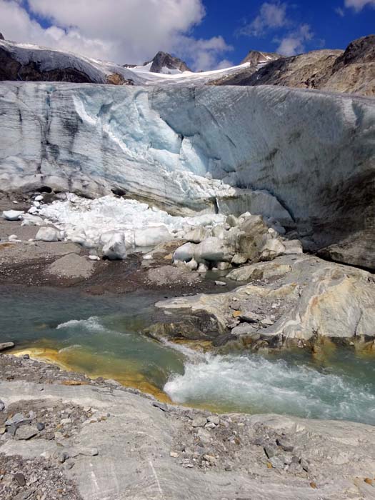 ... brechen immer wieder Eismassen ab, was die Flächen- und Massenbilanz ständig und in zunehmendem Maße verringert ... brechen immer wieder Eismassen ab, was die Flächen- und Massenbilanz ständig und in zunehmendem Maße verringert