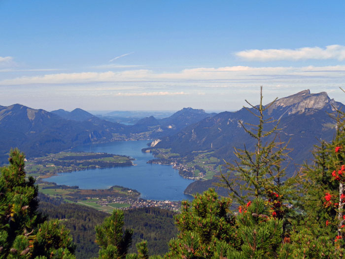 oder noch zwei Gipfel anhängen: Jodlstein mit Wolfgangsee und Schafberg