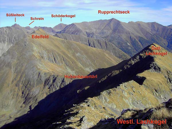 am ersten Gipfel der Überschreitung; Rückblick aufs Hubenbauertörl