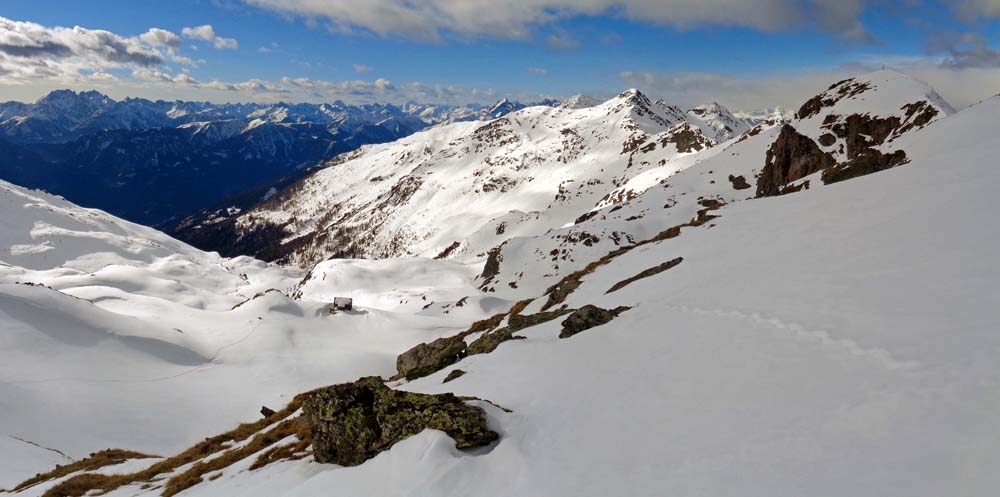 der Weiterweg über der Gerbers-Hütte: unser nächster Gipfel, der Taubichl, versteckt sich hinterm Roten Beil (rechts), dann folgen Klingentörl, Moritzhorn und Ochsenalmtörl