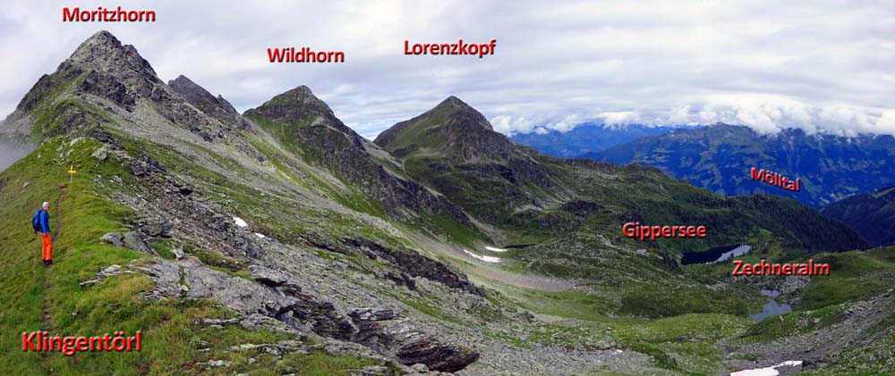 am Klingentörl; das Moritzhorn wird links umgangen