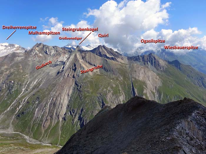 den Abstieg beginnen wir mit berauschendem Blick auf die zentrale Venedigergruppe den Abstieg beginnen wir mit berauschendem Blick auf die zentrale Venedigergruppe