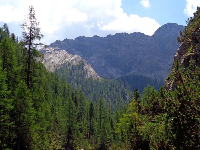 gleich über der Steilstufe wird die Weittalspitze sichtbar; über den langen Ostgrat verläuft ebenfalls ein Klettersteig, den wir im Archiv Bergsteigen bei winterlichen Verhältnissen anzubieten haben