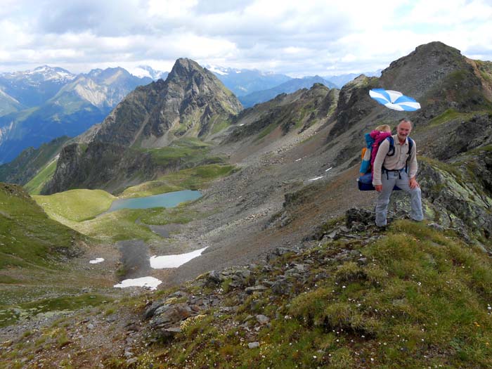 auf dem Grat zum Stanzling; Rückblick auf Deferegger Riegel, Zunig und Arnitzsee