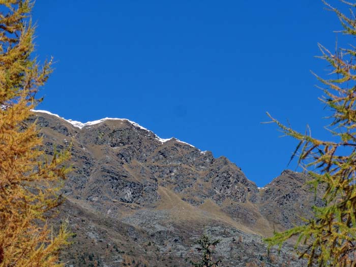 ... in die tiefste Scharte zwischen Leitenkopf und Zellinkopf; hier der Aufblick vom Marterle