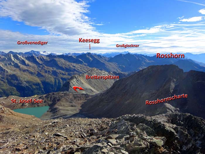 auf der anderen Seite erhalten wir einen ersten Eindruck von unserer Abstiegsroute zurück ins Patscher Tal auf der anderen Seite erhalten wir einen ersten Eindruck von unserer Abstiegsroute zurück ins Patscher Tal