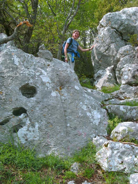 ... und treffen oben am Waldrand auf diesen uralten Hirtenweg (Steinmänner), ...