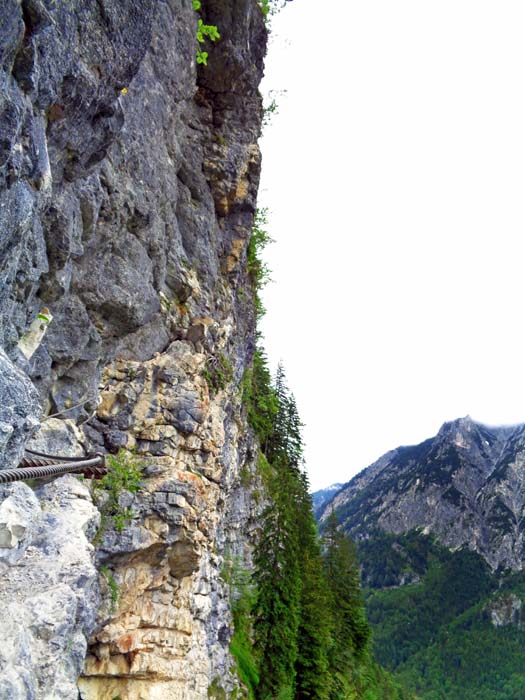 im langen Quergang der „Gamsleckenwand“, zuletzt nochmals leicht überhängend zum Ausstieg; gegenüber die Felsen des Rinnkogel (s. Archiv)