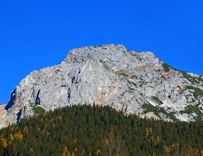 die Preinerwand von Süden aus dem Griesleitengraben; der Haidsteig zieht ganz links hinter den beiden gestaffelten Schattenkanten empor