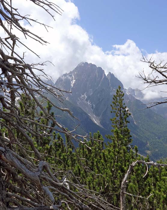 immer wieder prächtige Ausblicke auf fotogene Nachbarn - hier der Spitzkofel mit seinem berüchtigten fünftürmigen Nordgrat