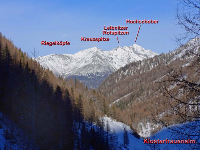 die westlichen Nachbarn des Hochschober von der versteckten ehemaligen Klosterfrauenalm im Michelbachtal der Villgratner Berge