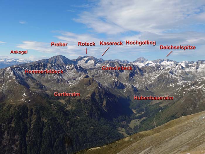 Arfeld gegen W bis hin zum Ankogel und dem höchsten Gipfel der Schladminger