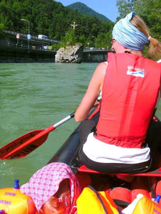 die turmartige Trauninsel gleich nördlich von Bad Ischl; es folgt der nicht zu unterschätzende Rettenbachschwall