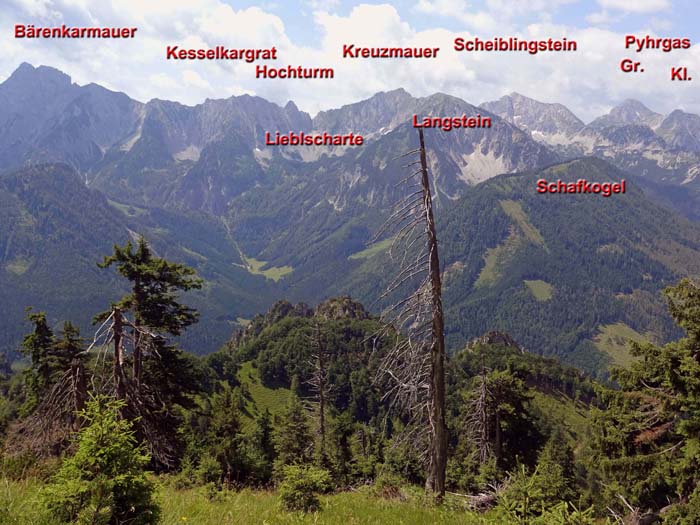 Gipfelblick vom Schwarzkogel nach Süden auf die Haller Mauern