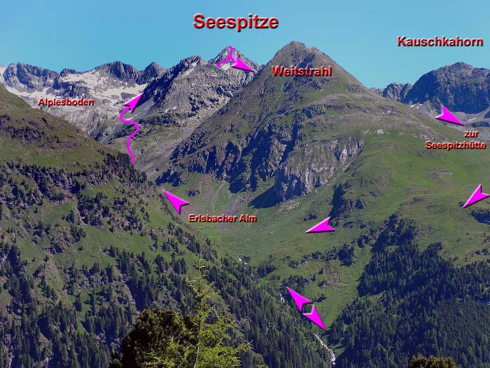 unsere Runde aus SSW, vom Erlasboden am Fuß des Deferegger Pfannhorns