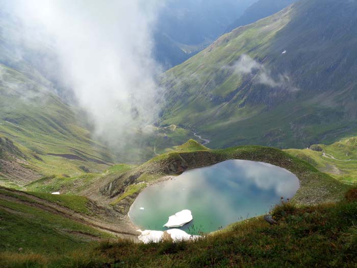 am Übergang zum Wagenstein - Tiefblick zum Falk-am-See und ins hinterste Winkeltal