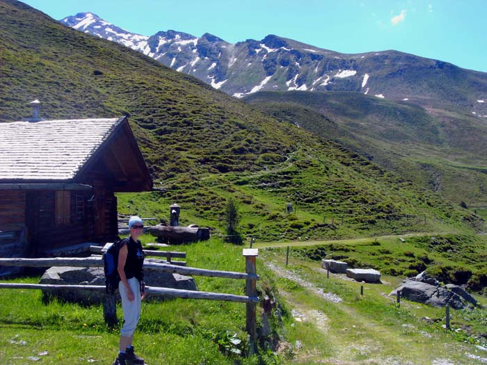 bei der Rossalm verlassen wir den breiten Höhenweg und halten uns auf Viehsteigen links hinauf ...