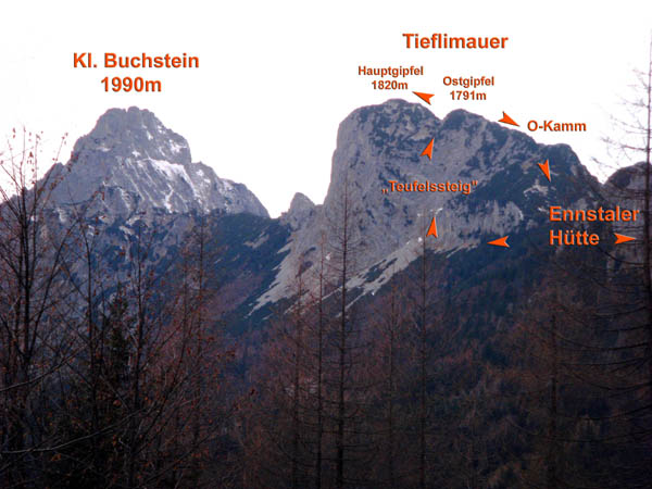 Kl. Buchstein und Tieflimauer von SO (Hochscheibenalm)