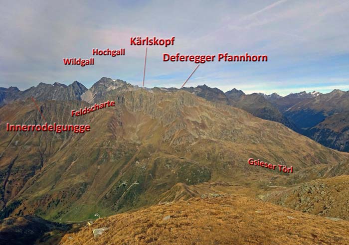 im Nordwesten schon das Gsieser Törl, Ende der fünften Etappe der Überschreitung