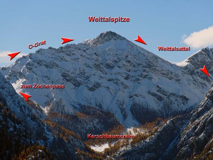 wir überschreiten den Berg von Ost nach West bei winterlichen Verhältnissen