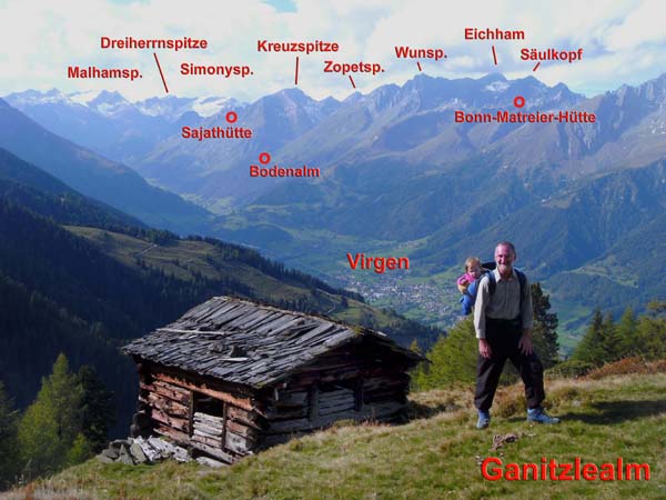 uralte Almhütte an der Waldgrenze; Blick gegen WNW; so viele Ziele ...