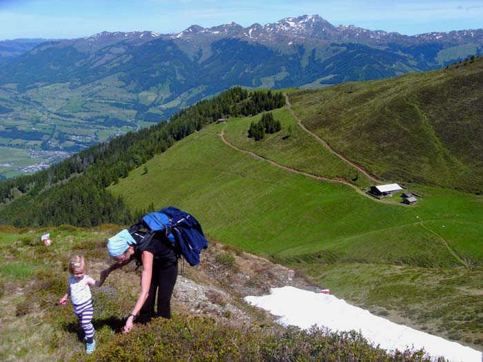 Rückblick vom NW-Sporn des Birkkogel nach N auf Bräualm und den Geißstein (Kitzbüheler Alpen)