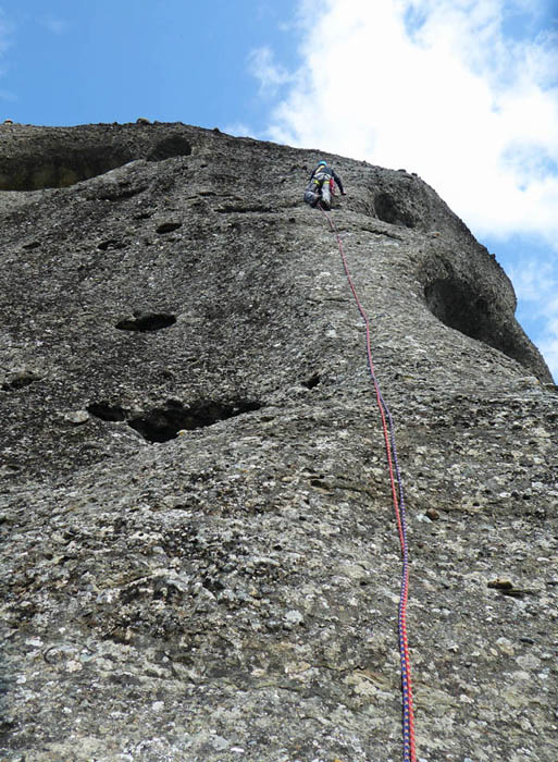 Erich in der steilen 1. SL, 5b