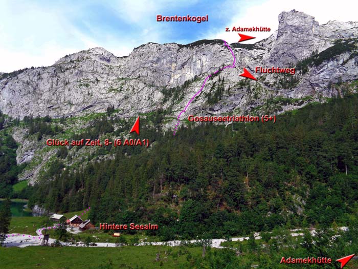 die beiden bislang veröffentlichten Touren in der Westwand des Brentenkogel