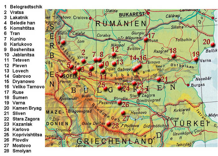 Übersicht Bulgarische Sportklettergebiete