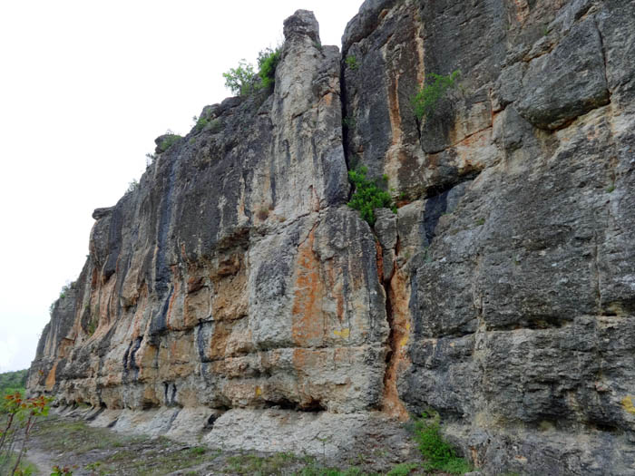 ... zu den Routen; hier im Bereich von Route 30, nach links die eingerichteten, rechts die Tradclimbs