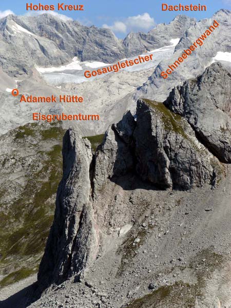 die schlanke Keule des Eisgrubenturmes am Auslauf des Steiglkogel Nordgrates