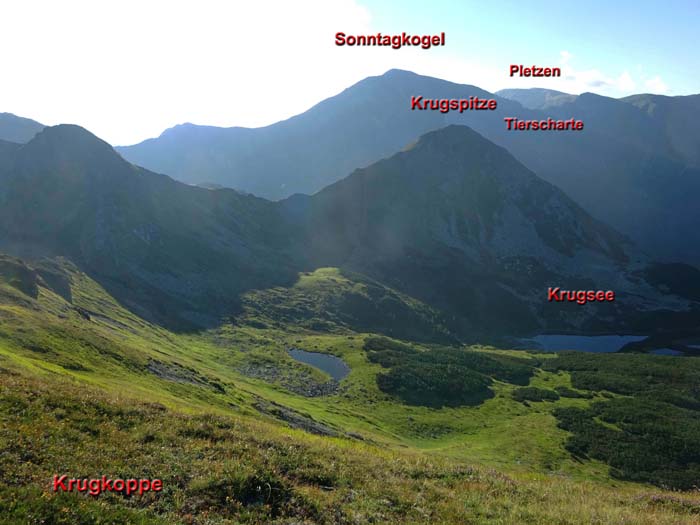 ohne Gepäck laufen wir noch in wenigen Minuten auf die Krugkoppe (Blick nach Südost), ...