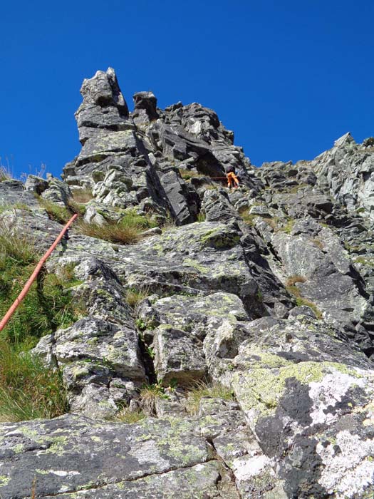 am Steilaufschwung selbst gibt es mehrere Varianten, Stände sind gebohrt